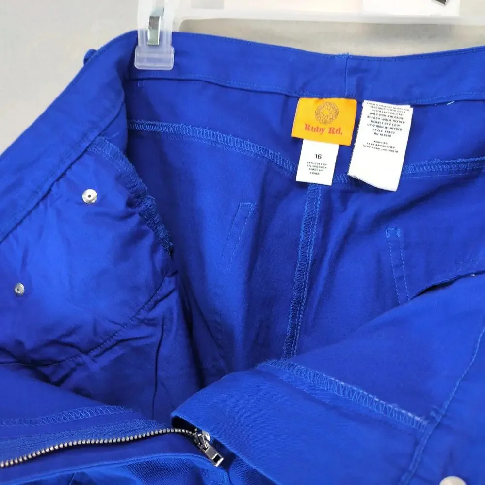 NWT Ruby Rd Blue Embroidered Capri Pants Women's 16 Comfort Waist 38x22.5